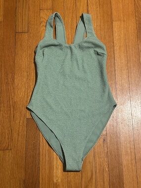 ASOS Textured Sage Green One Piece Swimsuit Women’s L 12-14
